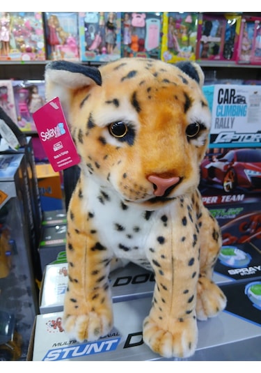 Leopar Oturan Peluş Oyuncak Turuncu