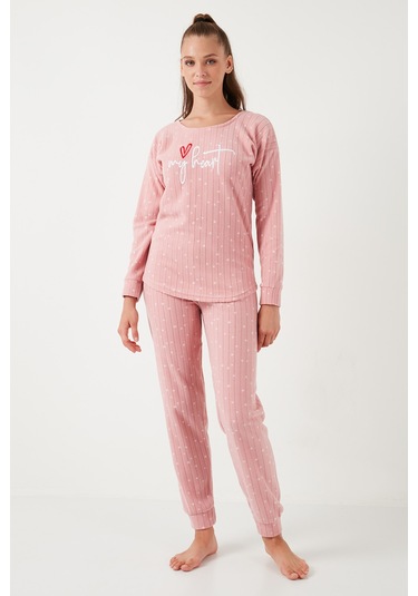 Lela Standart Fit Bisiklet Yaka Bayan Pijama Takımı 6093735 Pudra