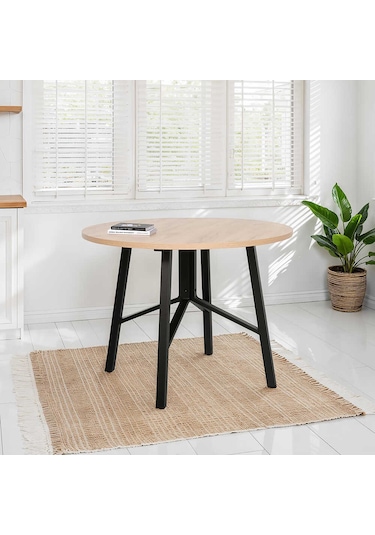 Round Yuvarlak Yemek Masası - Ceviz/siyah 110x110x76 Cm Ceviz Round Yuvarlak Yemek Masası - Ceviz/siyah 110x110x76 Cm Ceviz