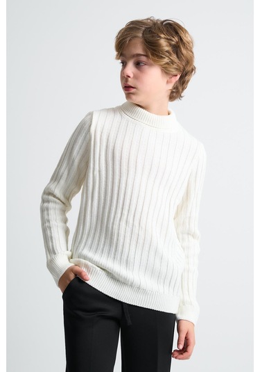 Alexandergardı Boğazlı Uzun Kollu Triko Çocuk Kazak Ekru