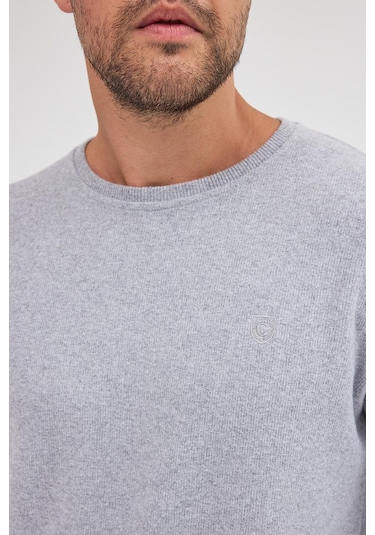 Comeor Erkek Gri Fit Normal Kesim Pamuklu Basic Bisiklet Yaka Sweatshirt Gri