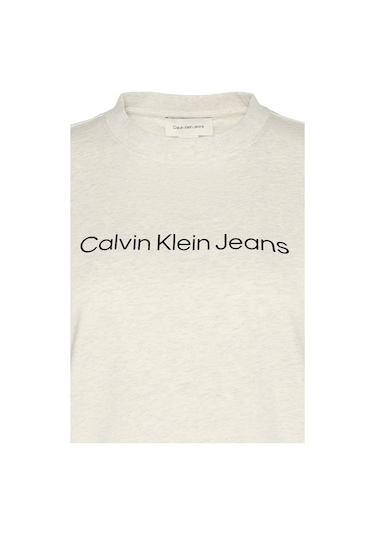 Calvin Klein Kadın Classic Regular Fit Logo Baskılı T-shirt - Ekru Vanilla Heather