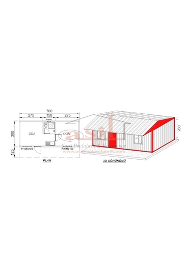 21M² 1+1 Çatı+Verandalı Dış Sac İç Pvc Kaplamalı Konut Konteyner