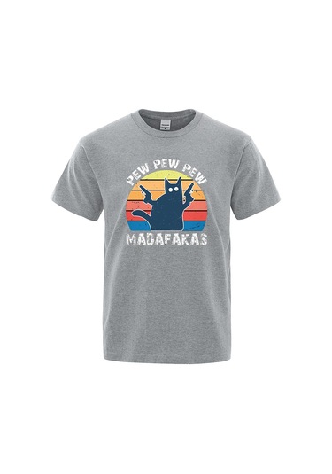 Teekossc Pew Pew Madafakas Erkek Kısa Kollu Komik Kedi T-shirt Vintage Yazlık Ekip Üstü Streetwear Chınaroyal Blue Royal Blue