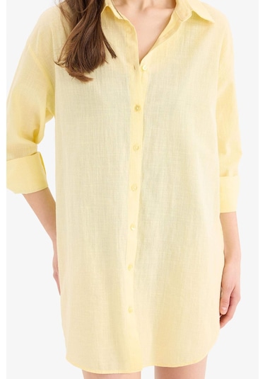 DeFacto Regular Fit Pamuklu Plaj Gömleği-Fall in Love W8241AZ25SMYL118 Sarı