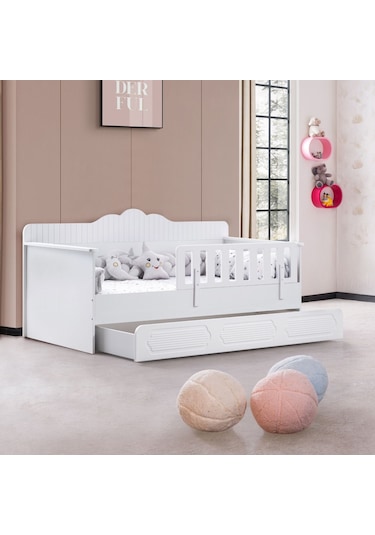 Flower Çocuk Odası Takımı, Flower Yavrulu Karyola, 3 Kapaklı Dolap - Beyaz Renkli