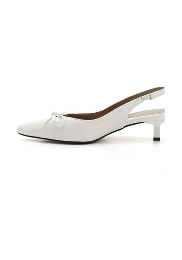 Gönderi R Beyaz Kısa İnce Topuklu Fiyonklu Arkası Açık Ayakkabı Beyaz