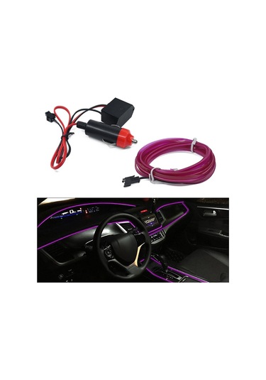 Cbtx Araba Dekorasyonu İçin 5m Çakmak El Şerit Işığı Ortam Işıkları Sürücülü Parlayan Halat Işığı - Mor