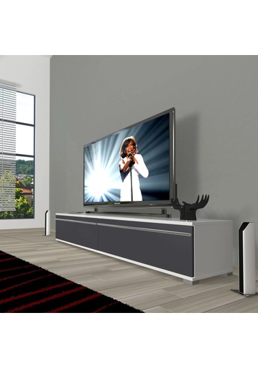 Decoraktiv Eko 140t Mdf Tv Ünitesi Tv Sehpası - Beyaz - Antrasit Beyaz - Antrasit