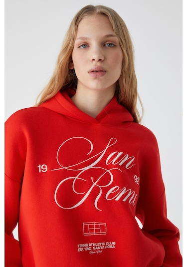 Ethıquet Tacna Kadın Kapüşonlu Uzun Kollu Oversize Kırmızı Sweatshirt