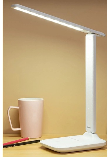 Şarjlı Masa Lambası - 3 Renk Dokunmatik Telefon Standlı 9w Led 800 Lümen Usb Şarjlı Beyaz