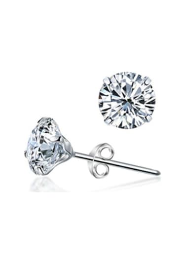 Chavin Yuvarlak Tek Taş Gümüş Zirkon Küpe Be22