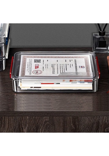 Anjiexun A4 Şeffaf Saklama Kutusu Taşınabilir Plastik Belge Bordo Diğer