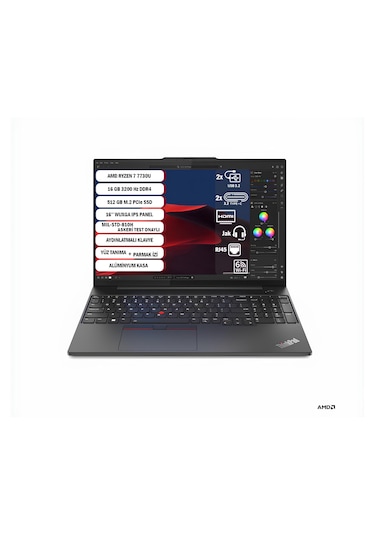Lenovo NB E16 ThınkPad 21JT0017TX R7-7730U 16 GB 512 GB SSD 16'' Free Dos FHD Dizüstü Bilgisayar