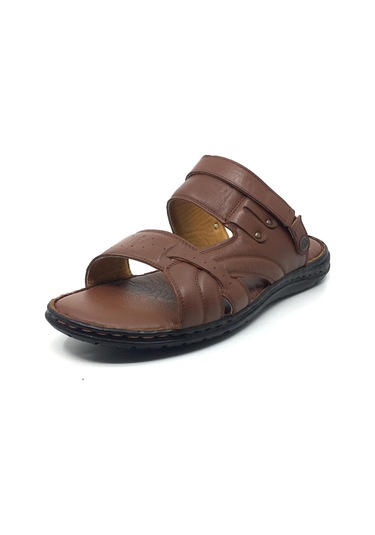 Luis Figo %100 Hakiki Deri Ortopedik Erkek Büyük Numara Sandalet Terlik 40-48 Taba