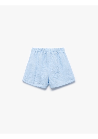 Koton Pile Detaylı Beli Lastikli Dokulu Mini Şort Mavi 5skg40171aw Mavi