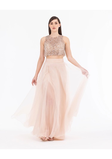 Şifon Boncuk İ Şlemeli İ Ki Parça Abiye-ten Ten