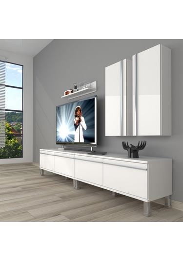 Decoraktiv Eko 5220t Mdf Krom Ayaklı Tv Ünitesi Tv Sehpası Beyaz
