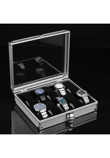 12 Yuvalı Mücevher Saati Ekran Saklama Kutusu Dikdörtgen Alüminyum Alaşımlı Saat Kutusu Tutucu Özellikleri: 26 21 6.7cm