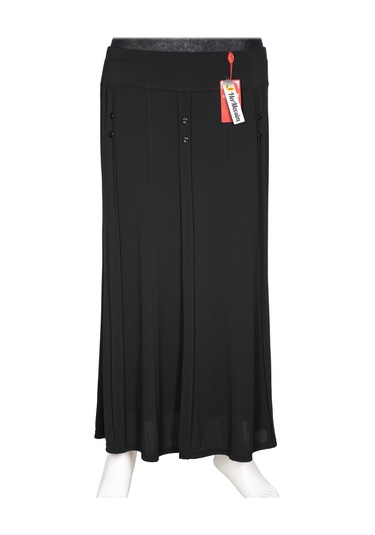 Hesna Kadın Pelin Krep Kumaş Süs Düğmeli Astarlı Lastikli Siyah Etek Siyah