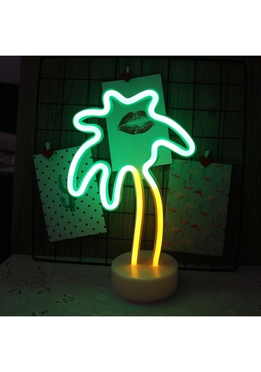 Symbee Çift Renkli Led Palmiye Desenli Masa Lambası, Yatak Odası Dekorasyonu Ve Usb Gece Lambası, Usb + 3xaa Pil İkili Kullanim Pil Dahil Değil Diğer