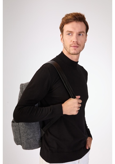 Dufy %100 Pamuk Slim Fit Düz Erkek Triko - Siyah