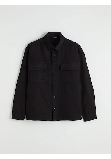 Lc Waikiki Siyah Loose Fit Erkek Gabardin Gömlek Ceket