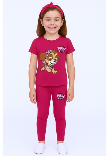 Kız Çocuk Taytlı Takım Saç Bandı Hediyeli Baskılı C64 Fuşya