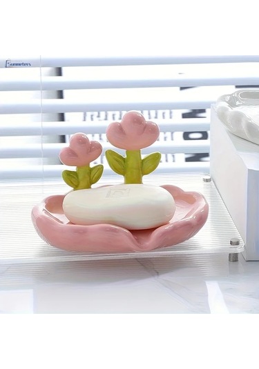 Willowhaven Beyaz Oval Plastik Çiçek Desenli Kendinden Süzülmeli 4 Mevsim Sabunluk Beyaz