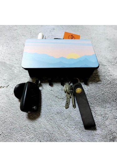 Dekoratif Manzara Desenli Bölmeli Ahşap Anahtarlık Askılık Duvar Dekor Diğer