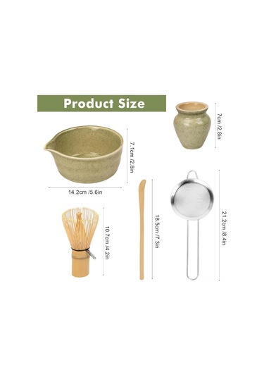 Wezone Geleneksel Matcha Hazırlama Seti - Bambü Çırpıcı, Ölçü Kaşığı Ve Seramik Kase İle Pürüzsüz Köpüklü İçim Yeşil
