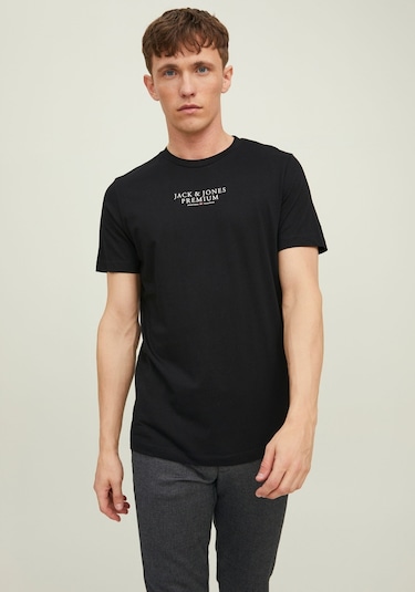 Jack & Jones Erkek Bisiklet Yaka Logo Baskili Tisört - Bluarchie 12217167 Black Sarı
