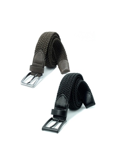 2 Adet Örgü Lastik Kemer 3,5cm Siyahkahverengi