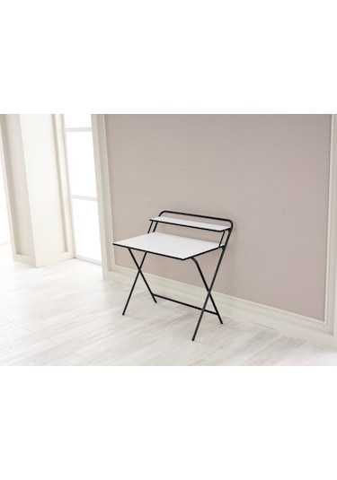Arpelia Çalışma Masası Tam Katlanır 85x55x73 Cm Beyaz Siyah  -  Beyaz