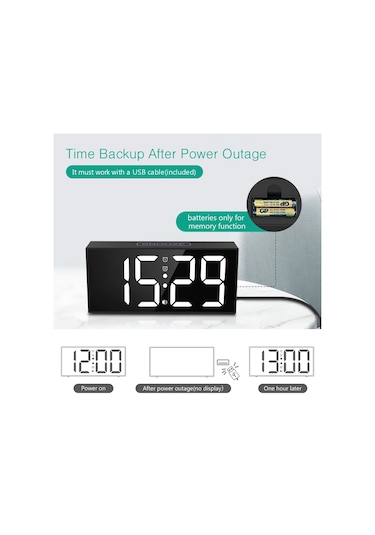 Oria Titreşimli Çalar Saat 7.5 '' Büyük Ekran Led Saat Yüksek Sesli Çalar Saat Black