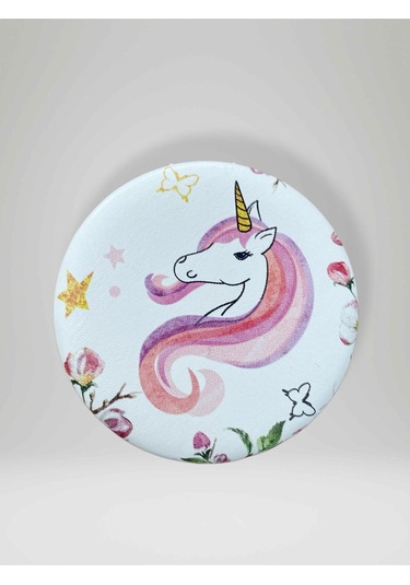 Unıcorn Temalı Çift Taraflı Yuvarlak Cep Çanta Makyaj El Aynası 7cm Çap Kod:28