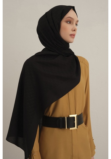 Siyah Link Desen Bambu Cotton Şal 01 Siyah