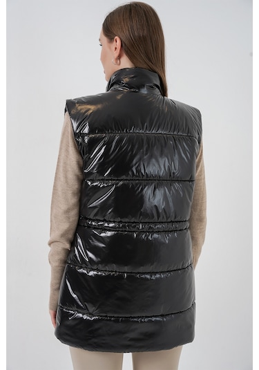 Kadın Parlak Şişme Yelek 5218 - Siyah Siyah