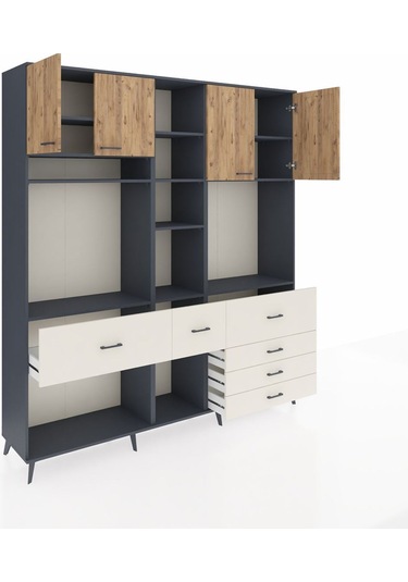 Hyperion Dolap 11 Raflı 6 Çekmeceli 4 Kapaklı 220x44x243 Antrasit-çam/aytaşı Atlas Çam/aytası