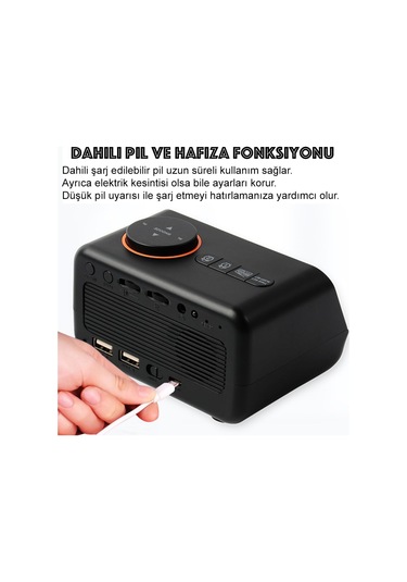 Hymark Dekoratif Led Dijital Saat Fm Radyo 2 Alarm Sıcaklık Ve Nem Göstergeli Şarjlı Pilli Saat Siyah