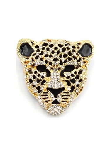 Leopar Broş - Altın Çok Renkli