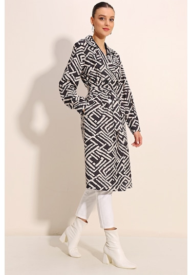 Bigdart 5853 Desenli Kruvaze Yaka Trençkot - C. Siyah 001