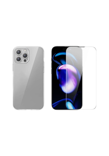 Baseus iPhone Uyumlu 15 Pro Schott Serisi Şeffaf Silikon Kılıf + Tempered Ekran Koruyucu Set- 5775