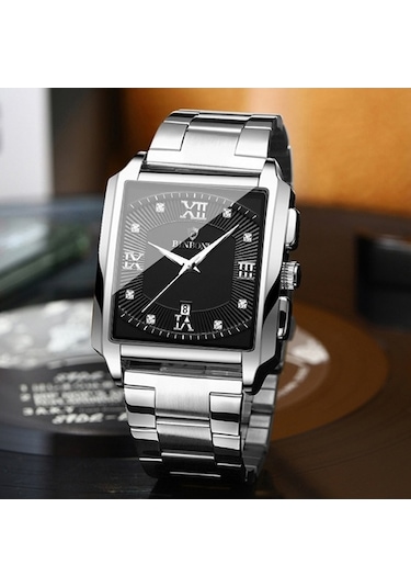 Novahub Bınbond B4143 Dikdörtgen Erkek Su Geçirmez Kuvars Saatler Beyaz Çelik-siyah Çok Renkli, Mekanik Tasarım Çok Renkli