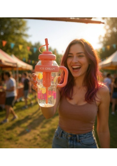 1300 Ml Kulplu Suluk Matara Detox Ve Soğuk İçecek Şişesi Pipetli Suluk Taşınabilir Bpa İçermez Yavruağzı