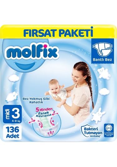 Molfix Bebek Bezi 3 Beden Fırsat Paketi 68 x 2 136 Adet 2'li