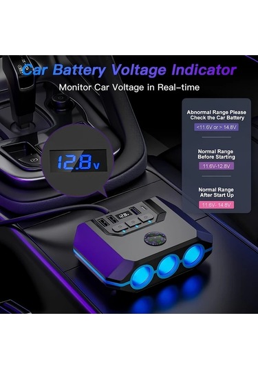 Boatshop1 7si 1 Arada Premium Araç Şarj Adaptörü Siyah 120w Hızlı Şarj 3 Priz 4 Usb Qc3.0 12 24v