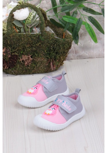 Fort 3356 Gz Kuş Figürlü Anaokulu Kreş Ev Kız Çocuk Keten Panduf Ayakkabı Pembe