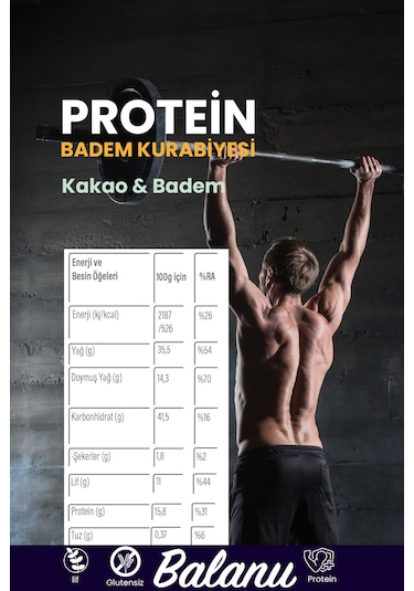 Balanu Proteinli Kakaolu Badem Kurabiyesi 60gr X3 Adet