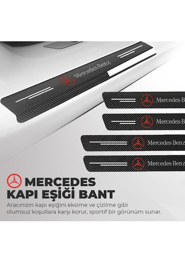 Mercedes-benz Logolu Karbon Kapı Eşiği Koruyucu Bant Folyo 4'lü Set